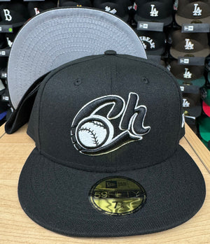 Charros de Jalisco Fitted New Era 59Fifty Black White Cap Hat. Grey UV - THE 4TH QUARTER