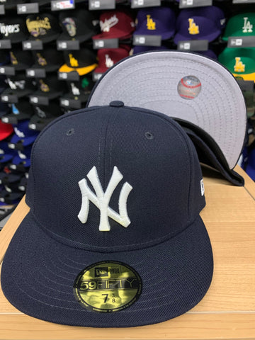 New York Yankees Fitted New Era 59FIFTY Wool Logo Navy Cap Hat Grey UV ...