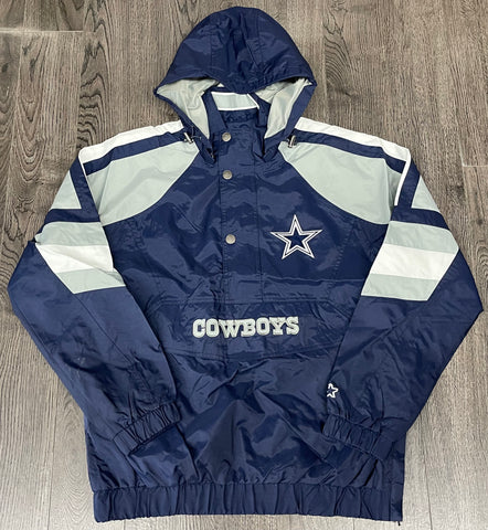 Men's Dallas Cowboys Starter Gray/Navy NFL 100 Thursday Night Lights  Quarter-Zip Breakaway Jacket