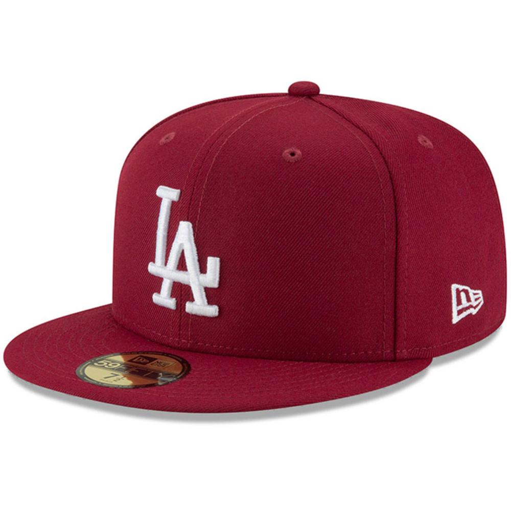 Los Angeles Dodgers Fitted New Era 59Fifty White Logo Cap Hat Burgundy