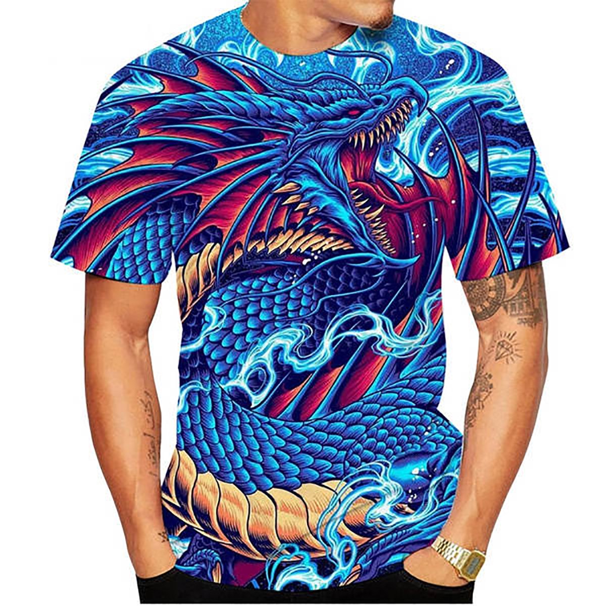 Blue Chinese Dragon Lightning Print Shirt - Small – Dragon Zone Australia