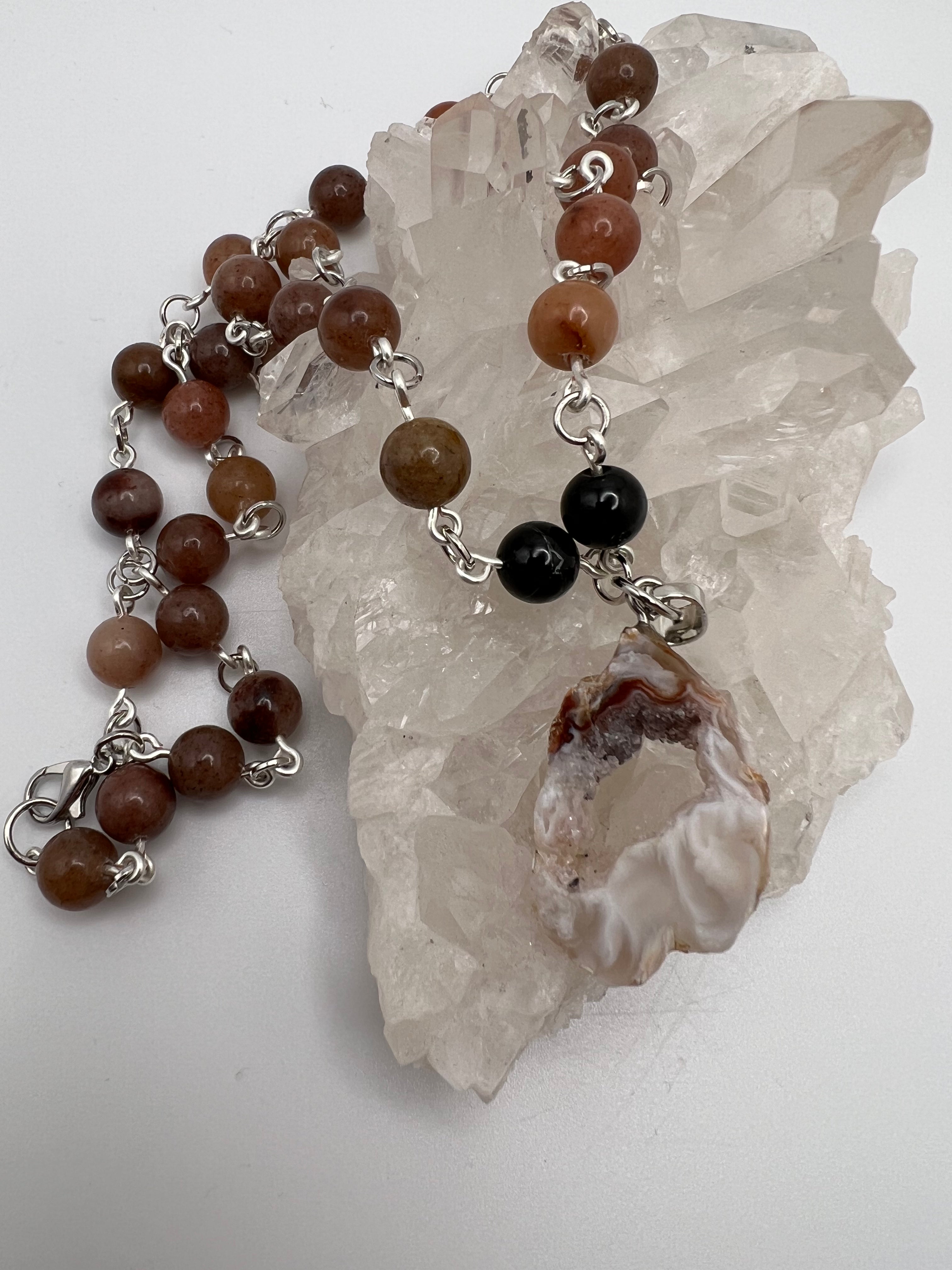 Druzy Crystal "Monster on the Hill" Necklace with Brown Aventurine