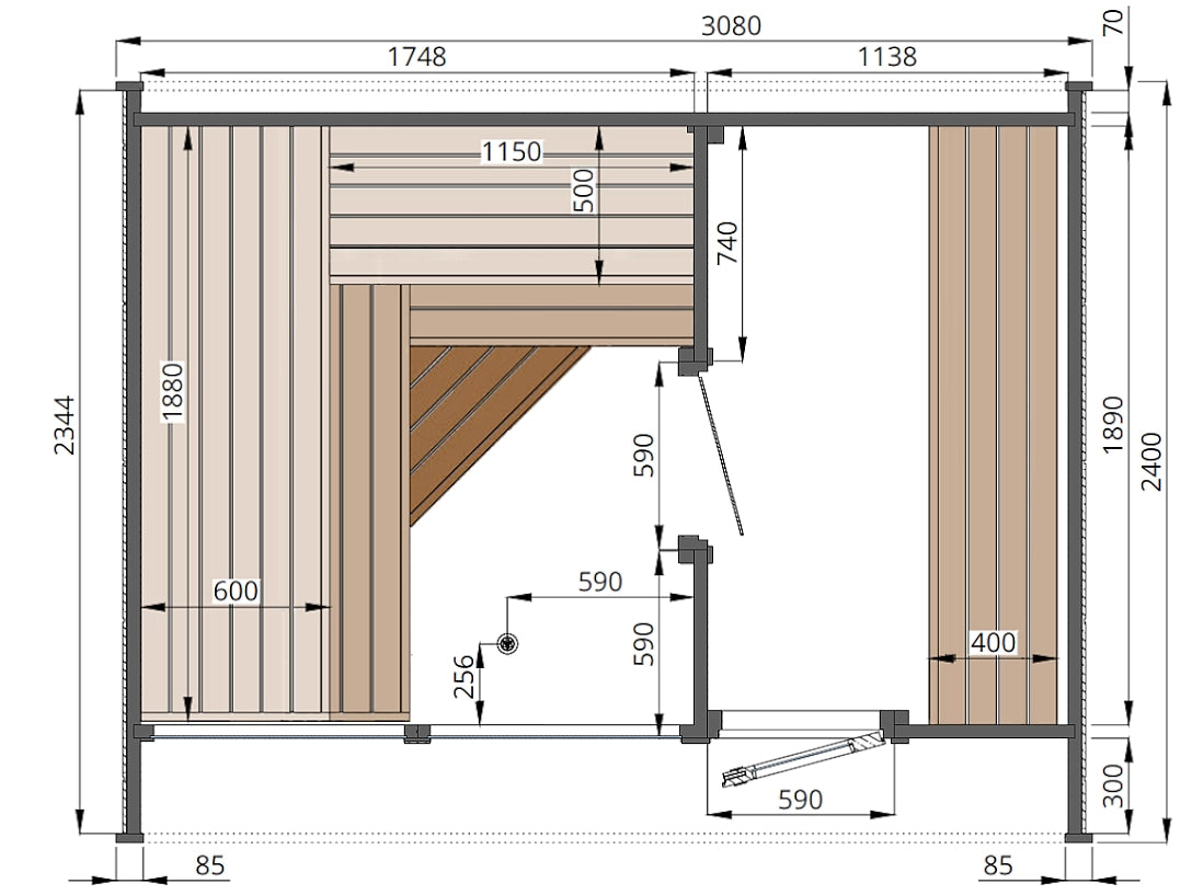Round Cube Double with changing room sauna drawings plan top view
