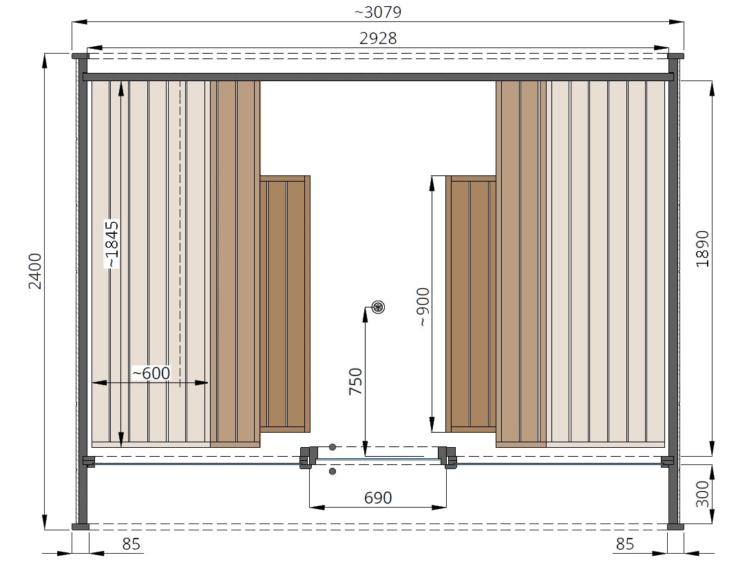 Round Cube Single sauna drawings plan top view
