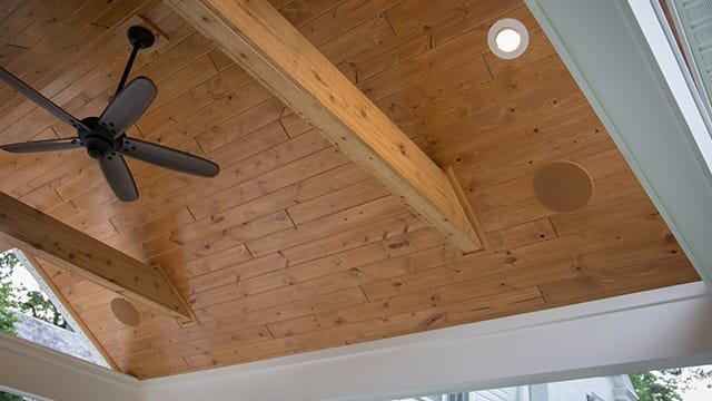 In ceiling speakers installed in covered patio