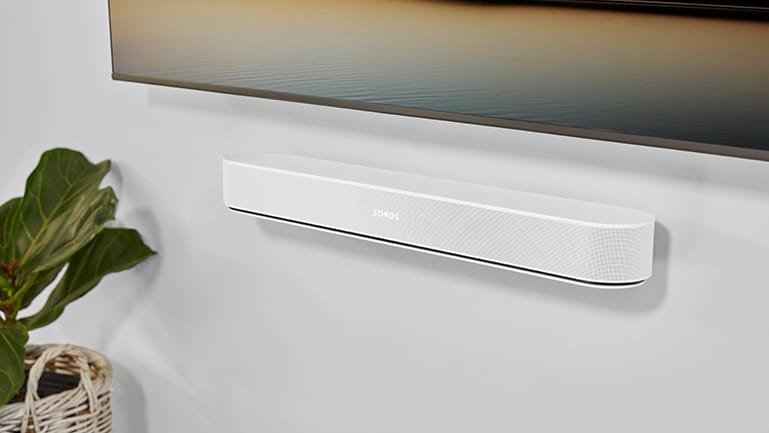 Sonos Beam Gen 2 sound bar mounted on wall