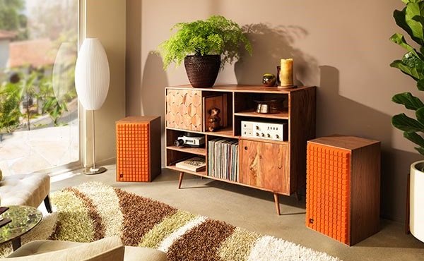 Reissued JBL L100 classic speaker in orange