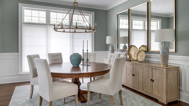 Dining room with closed Lutron shades