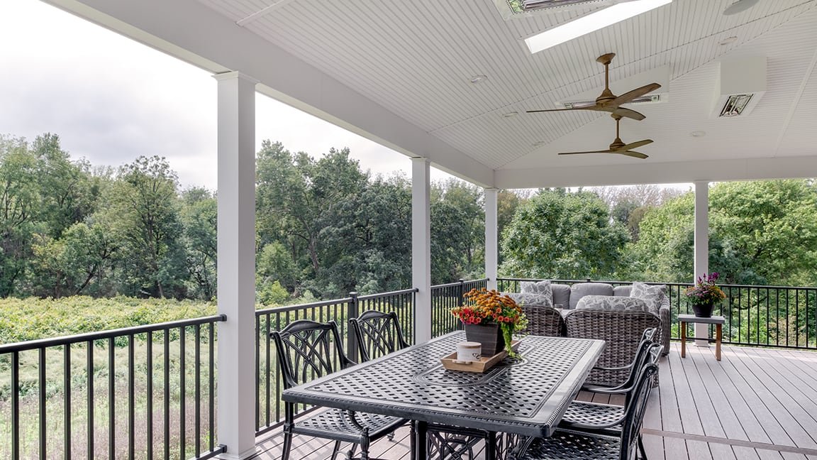 photo of porch with in-ceiling speakers