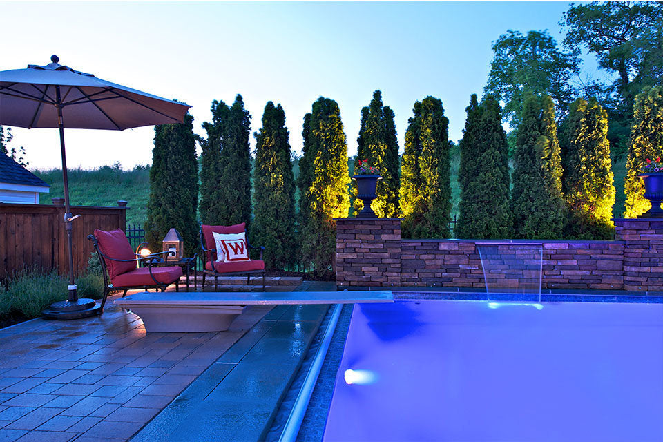 Lighted pool at dusk