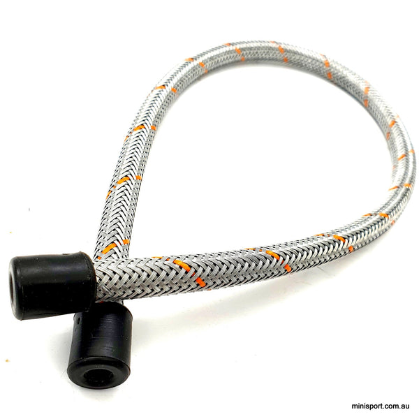 Mini 1/4 braided fuel hose, 2.5 long goes on the carbys to line – Minisport