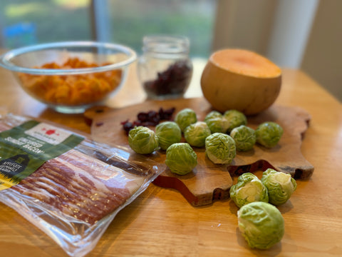 Brussels sprouts, butternut squash and bacon