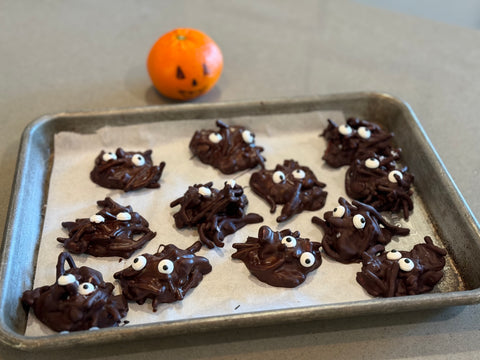 Chocolate Haystacks with candy eyes