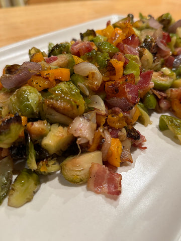 Brussels Sprouts, butternut squash and bacon