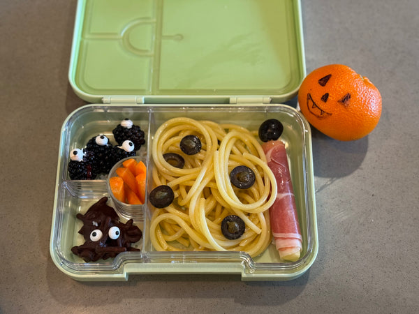 Spooky Halloween foods in a bento box