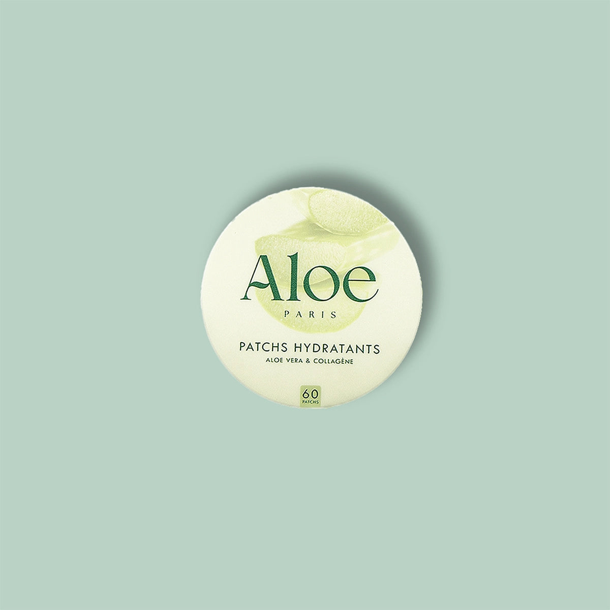 A product package labeled 'Aloe Paris Patches Hydratants' against a pastel green background.