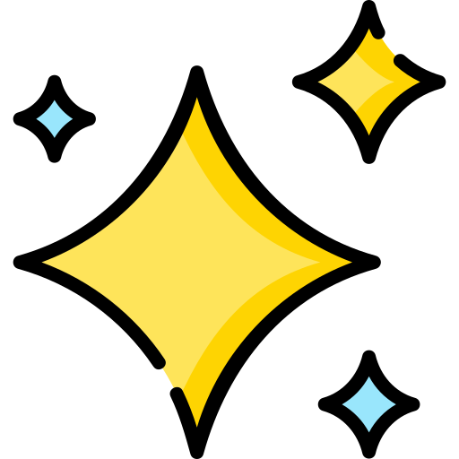 Four sparkling, yellow and blue stars on a white background.