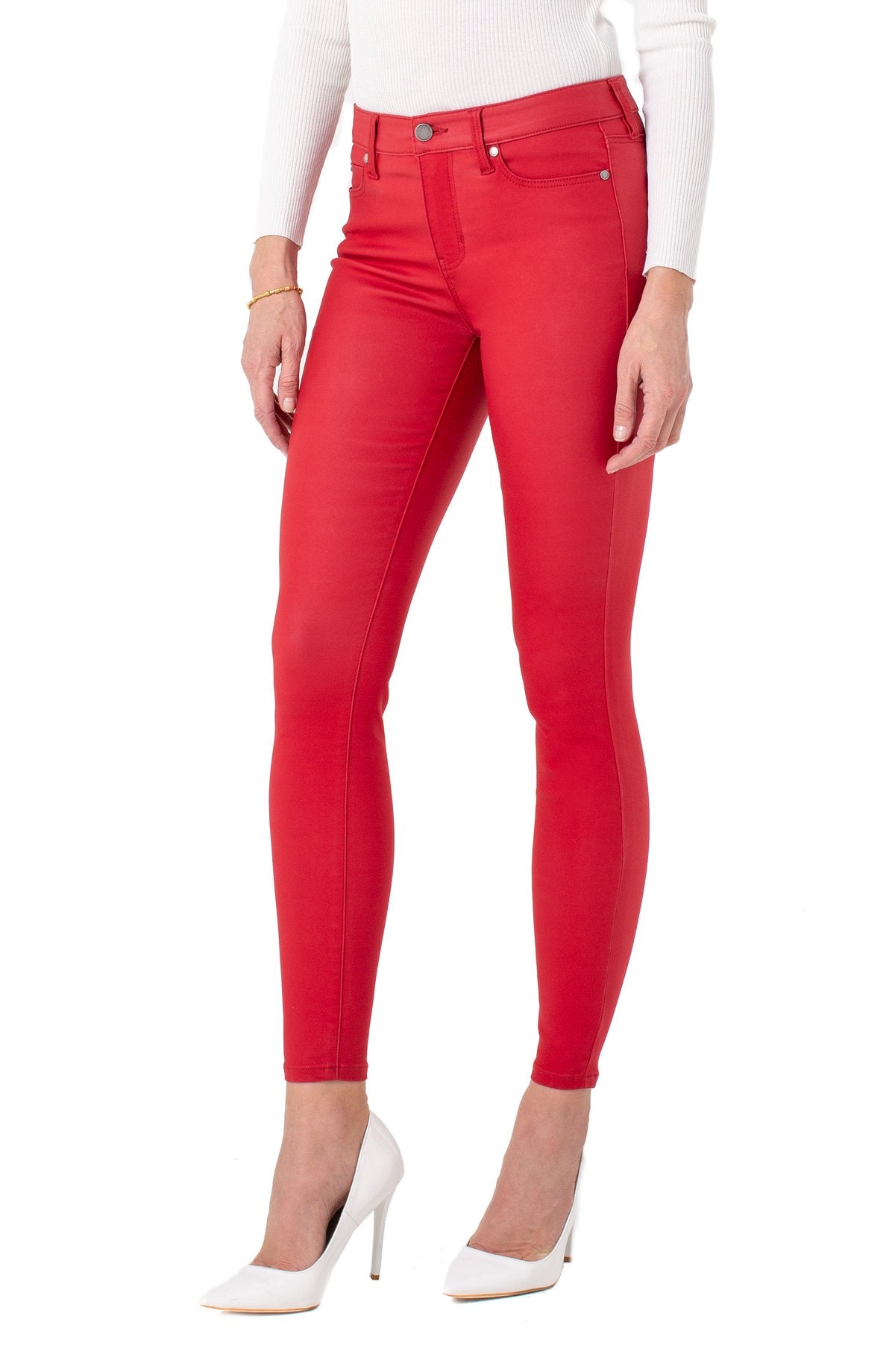 coated red jeans