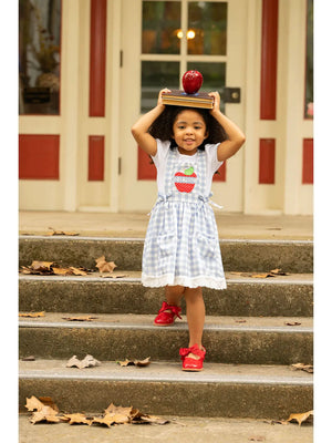 Lace Pinafore - Back To School Blue Gingham - Adorabella Boutique