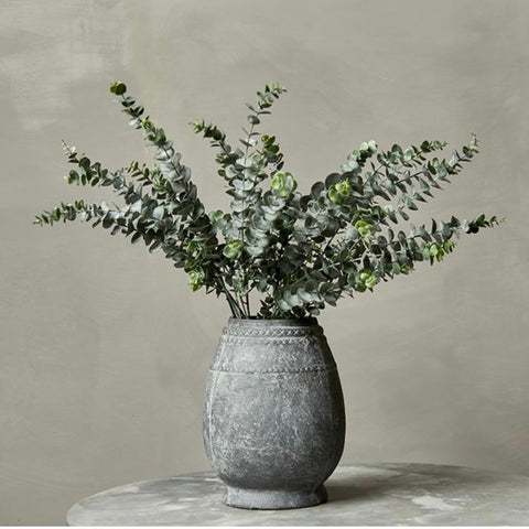 Faux Eucalyptus in a rough textured vessel