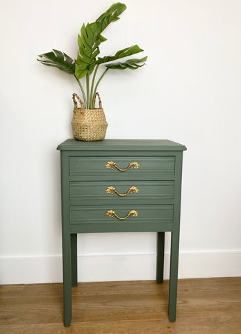 Green Painted Cabinet with Potted Plant