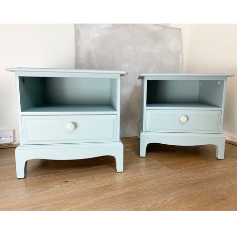 Painted bedside tables in light blue