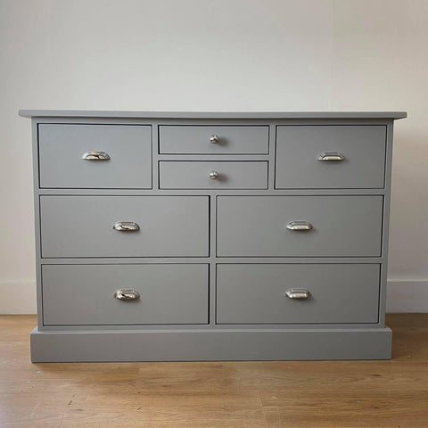 After, painted grey upcycled chest of drawers