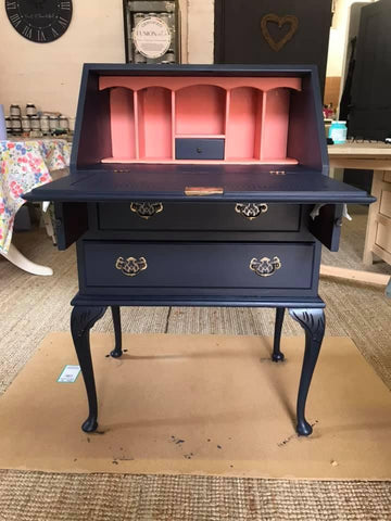 Refinished painted bureau in Midnight Blue and Coral