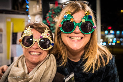 Customers modelling our Xmas Festive Sunglasses