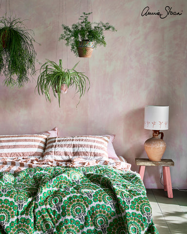 Hanging plants in pink bedroom