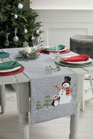 Christmas table setting with snowman and Christmas tree
