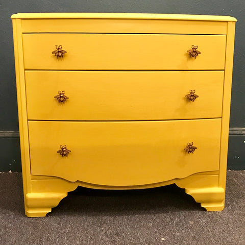 English Yellow Chest of Drawers with Bee Handles