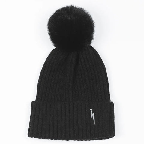 Lightning Bolt Bobble Hat in Black