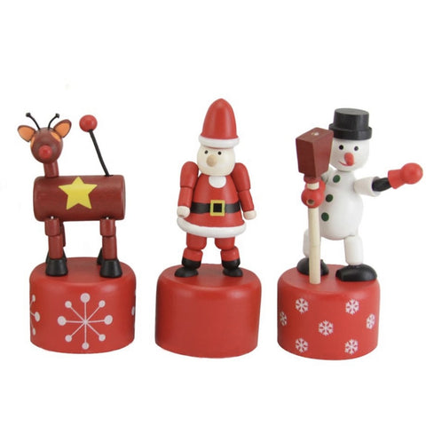 Reindeer, Snowman & Santa Wooden Push Up toy