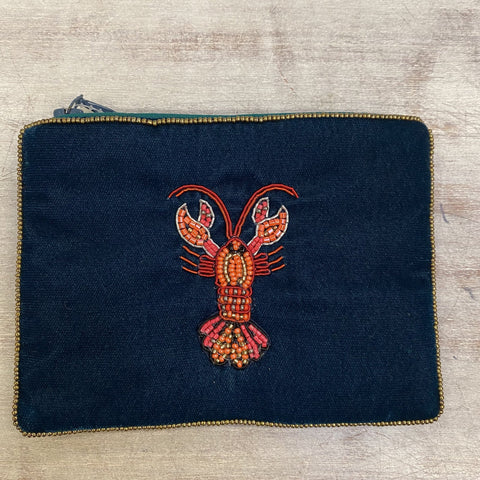 Lobster Beaded Velvet Purse