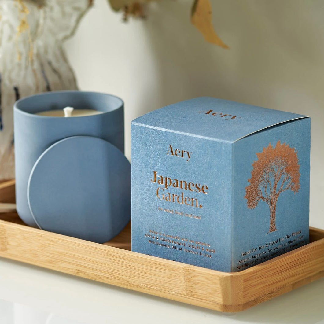 Japanese Garden Scented Candle in Blue Clay Pot