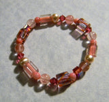 Coral and Pink Furnace Cane Bead, Gemstone and Crystal Stretch Bracelet