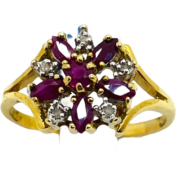 10k Yellow Solid Gold Genuine Rubies & Diamonds Ring, Size 6.75 – LA ...