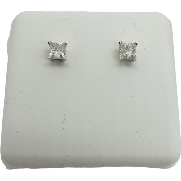 14K Solid White Gold Princess Cut Diamond Stud Earrings, 0.50CTW, SI-H