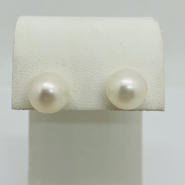 14Kt Yellow Gold Cultured Pearl Post Earrings, 10mm