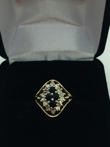 14k Solid Gold Genuine Sapphire & Diamond Ring