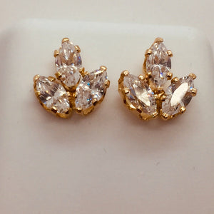 14k Solid Yellow Real Gold Multi Stones Marquis Cubic Zirconia Post Earring