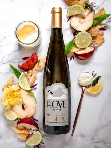 A photo of Rove's Riesling wine.