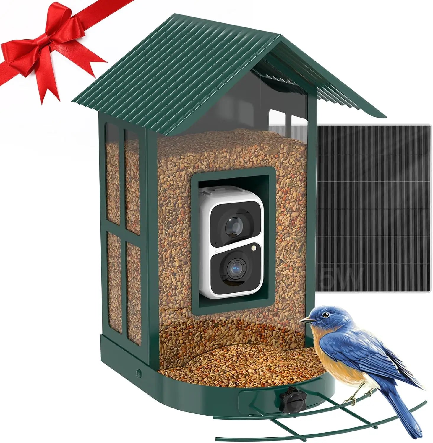 SOLIOM® BF08- Metal Bird Feeder Camera with Smart AI Identify Bird Species, Wild Bird Watching Cam,
