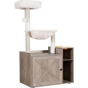 OEING All-in-one Cat Tower for Indoor Cats with Large Hammock,Cat Tree with XL Litter Box Enclosure, Bed, Food Station - yourcasuallifestore