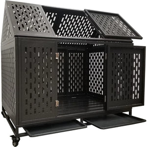 Heavy Duty Dog Crate Cage Kennel, Roof Large Strong Metal Playpen for Large Medium Dogs, 45''/Black - yourcasuallifestore