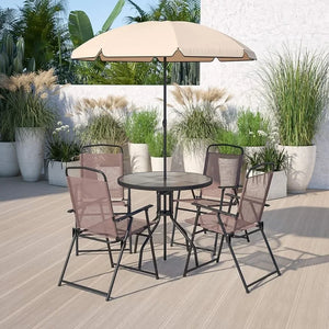 Garden furniture sets, 6-Piece Patio Dining Set with Glass Table, 4 Folding Chairs, and Umbrella - yourcasuallifestore