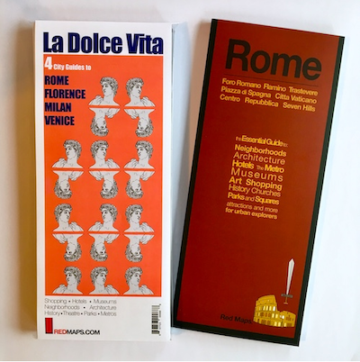 Set of foldout city maps to Rome, Venice, Florence and Milanla dolce vita