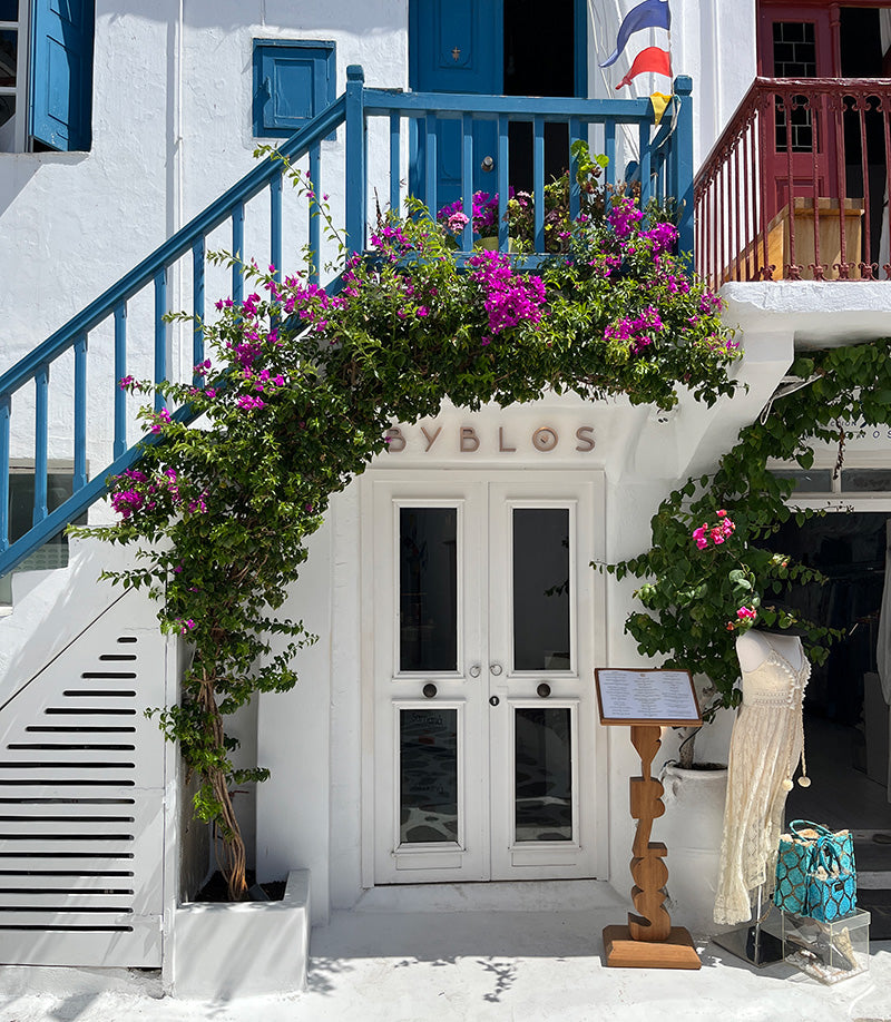 Entrance to Byblos restaurant in Mykonos, Greece.