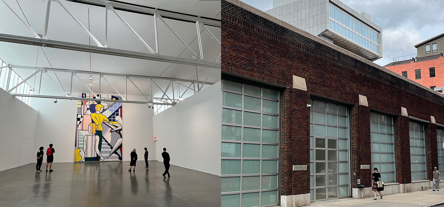 Interior and exterior views of Gagosian Gallery on West 24th Street in NYC.